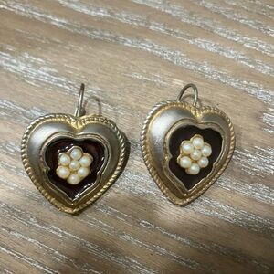 Costume Pierced Faux Heart Gold Earrings